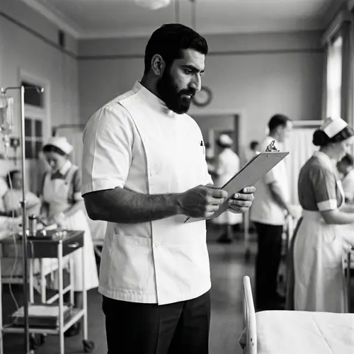 Dedicated Overweight Nurse in Vintage Black & White
