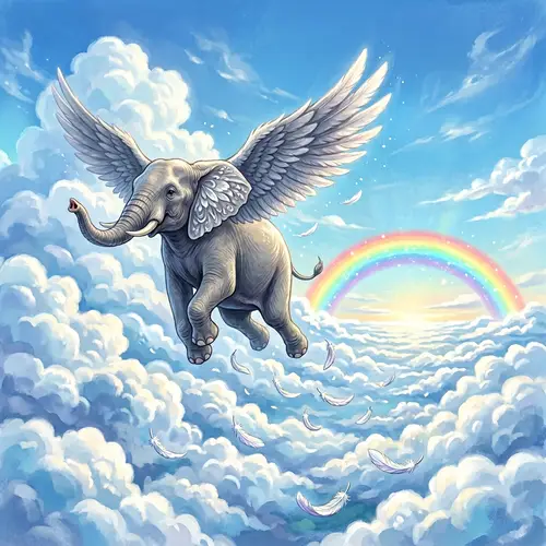 Majestic Elephant Soaring in the Sky with Wings-Like Ears
