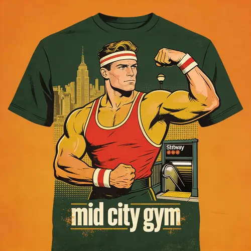 Bold 70's Bodybuilding T-Shirt Design | Mid City Gym