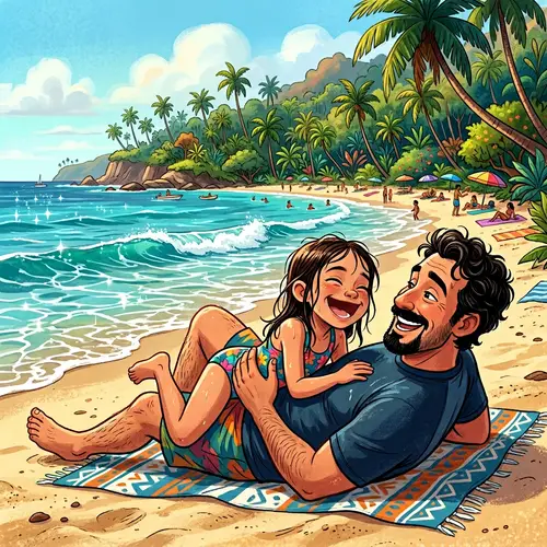 Vibrant Beachfront Animation: Father-Daughter Fun