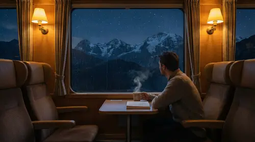 Tranquil Nighttime Swiss Train Experience