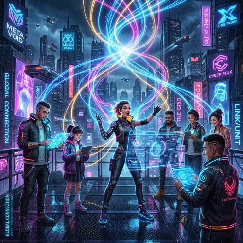 Futuristic Social Media Interconnectedness Artwork | Cyberpunk Style