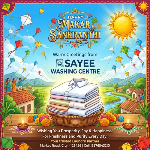 Vibrant Makar Sankranthi Greeting Card | Sayee Washing Centre
