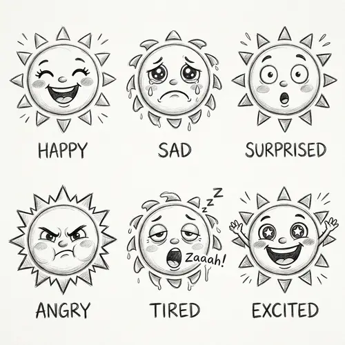 Cute Sun Mascot Sketches for Kids