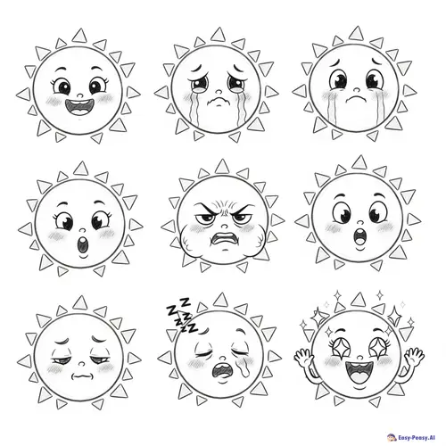 Cute Sun Mascot Sketches for Kids