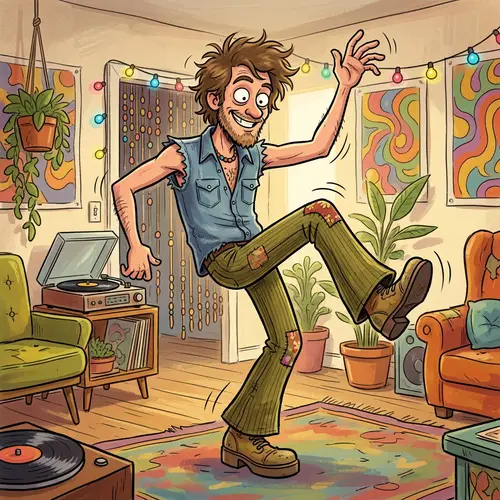 Cartoon Style Character with Wild Eyes and Crazy Dance Moves