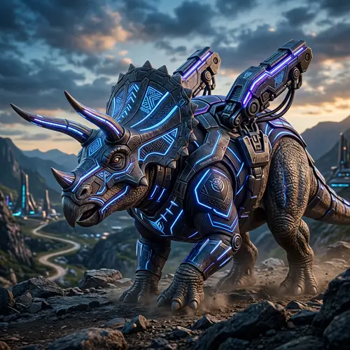 Futuristic Triceratops with Armor and Lights