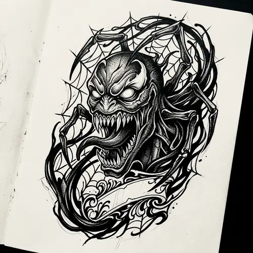 Black and White Venom Spider-Man Tattoo Design