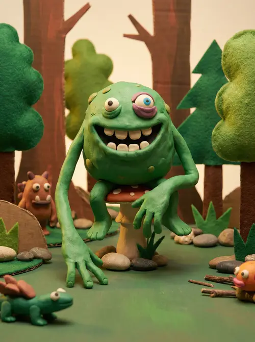 Whimsical Claymation Character in Miniature Set