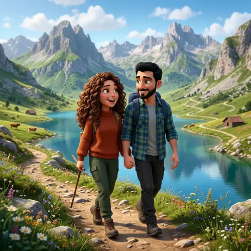 Pixar-Style 3D Animation Couple in Asturias