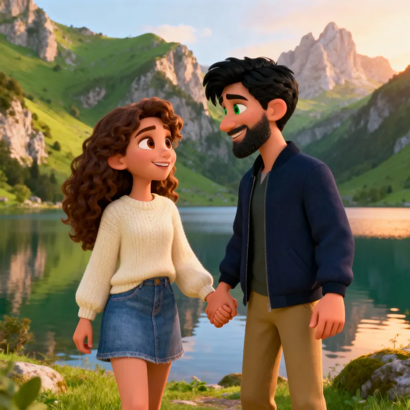 Pixar-Style 3D Animation Couple in Asturias