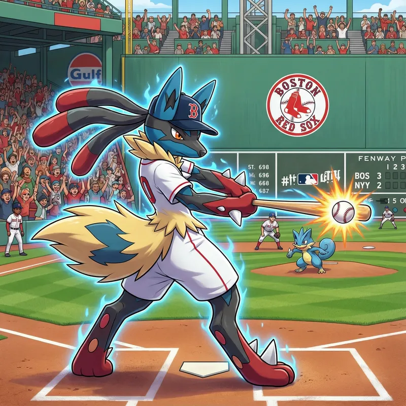 Mega Lucario Playing Baseball at Fenway Park