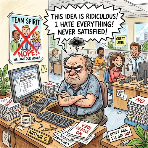 Cartoon of a Grumpy Office Worker