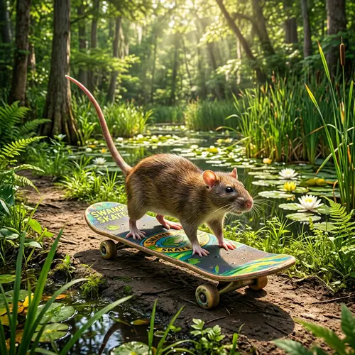 Swamp Rat Skateboarding in the Lush Green Canopy