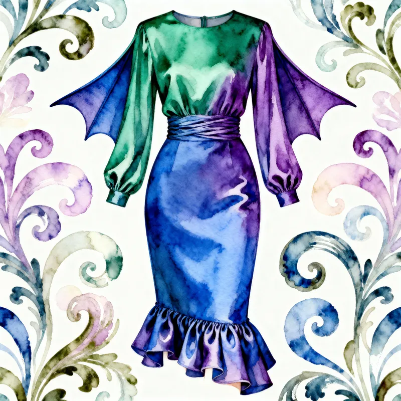 Elegant Batwing Dress Textile Pattern Design