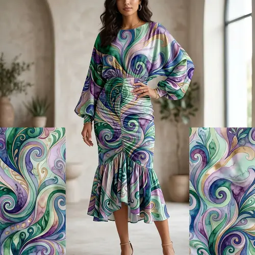 Elegant Batwing Dress Textile Pattern Design