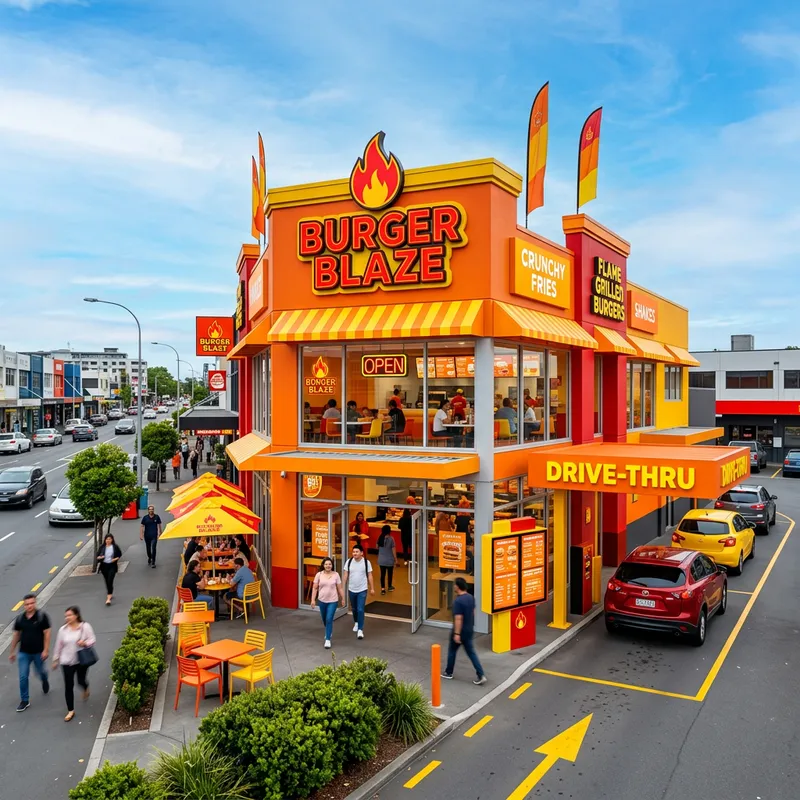 Colorful Fast Food Spot | Orange, Red, Yellow Palette