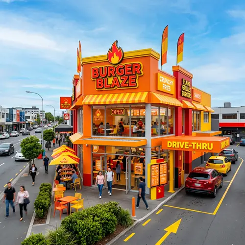 Vibrant Fast Food Restaurant | Orange, Red, Yellow Theme