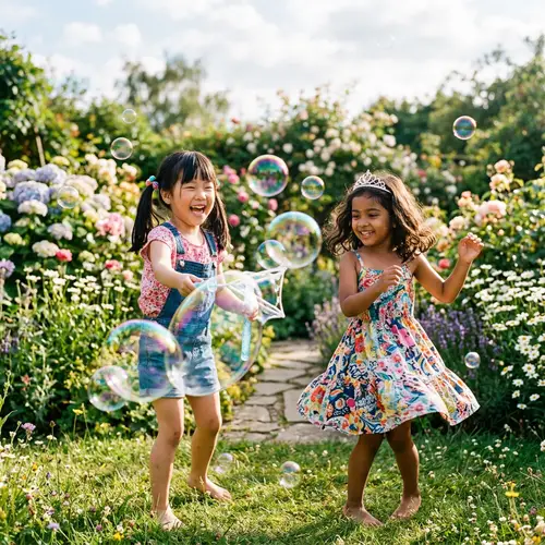 Innocence and Joy: Young Asian Girls with Giant Bubbles