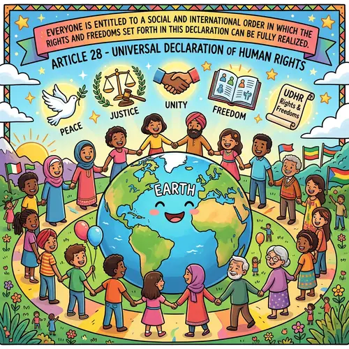 Cartoon Visualizing Universal Declaration of Human Rights Article 28