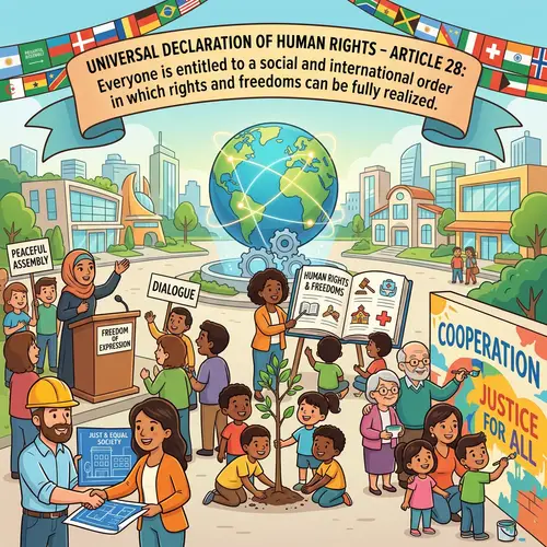 Cartoon Illustrating Article 28 of Universal Declaration of Human Rights