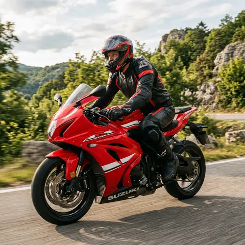 Riding on Red Sports Motorcycle | Bald Rider, 1.8m Tall