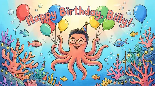 Whimsical Birthday Card for Billy - Underwater Fun