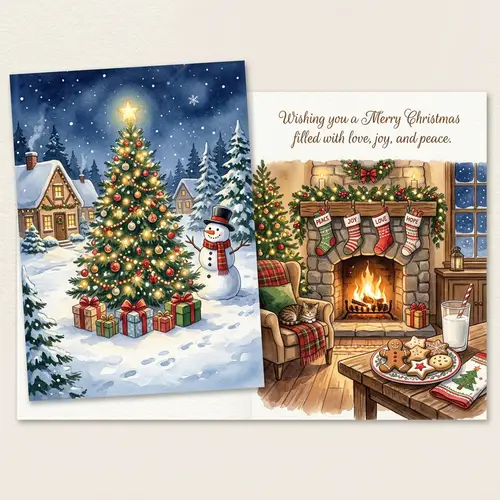 Festive Christmas Card Design | Peaceful Snowy Scene Inside and Out