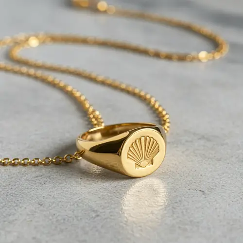 Elegant Gold Signet Ring Necklace with Custom Crest