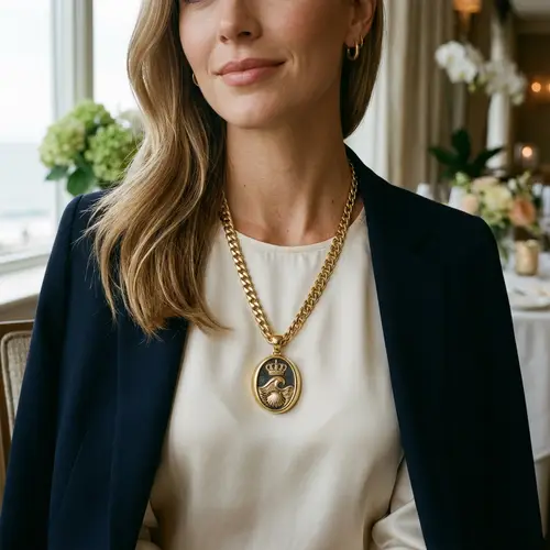 Elegant Gold Signet Ring Necklace with Custom Crest