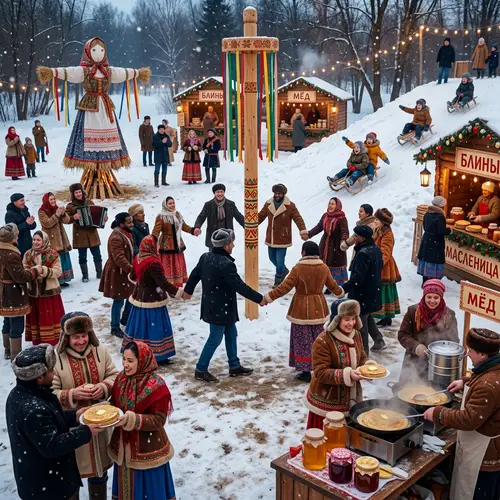 Russian Maslenitsa Festival - Joyful Celebration in Snowy Russia