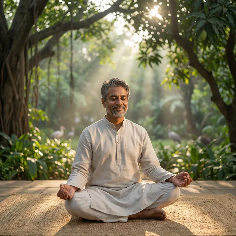 Serene Meditation in Nature - South Asian Man Deep in Tranquil Practice