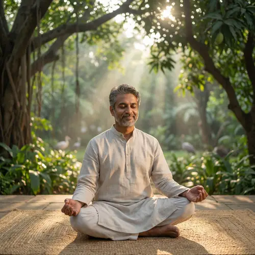 Serene South Asian Man Meditating in Nature