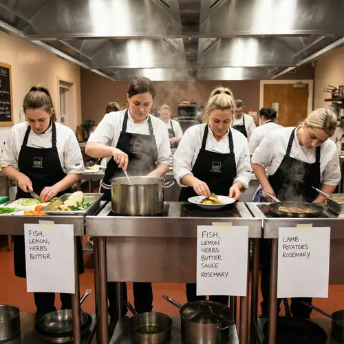Cookery School Students Cooking for Their Exam