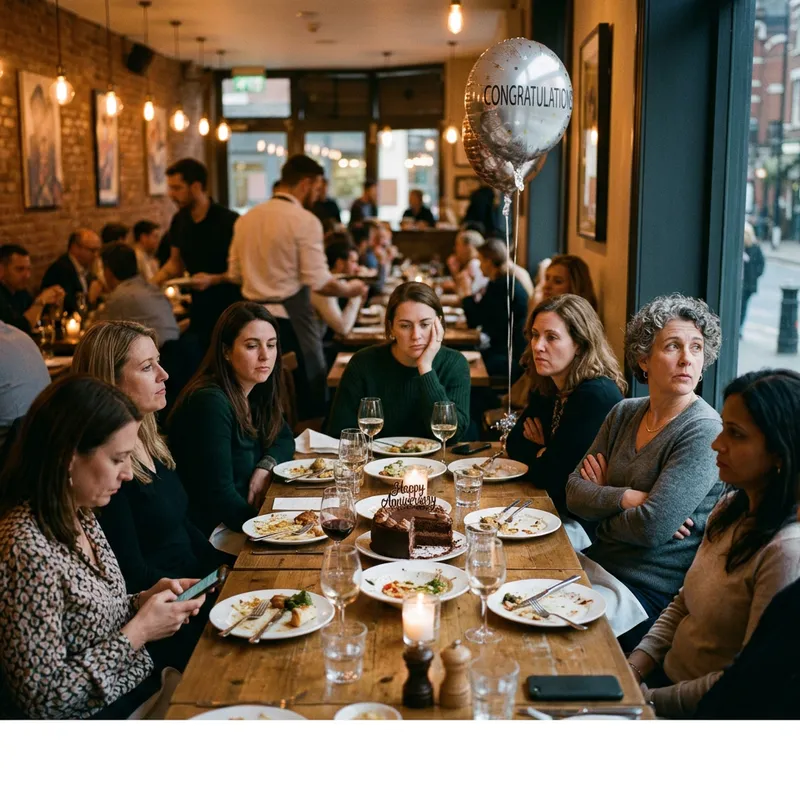 Unhappy Celebration: Women's Gathering in Restaurant