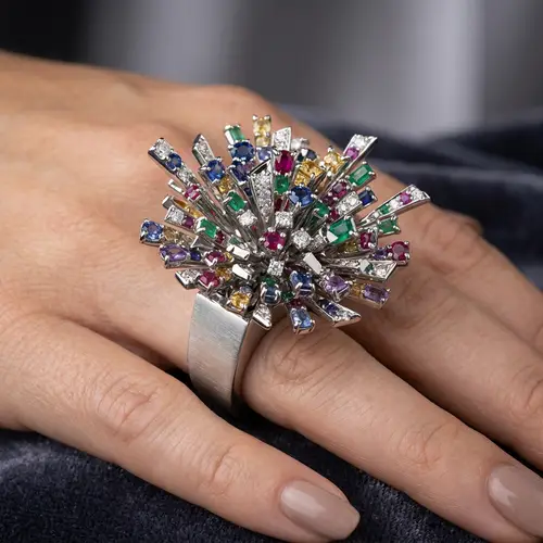 Stunning Gemstone Ring in Exploding Glass Design