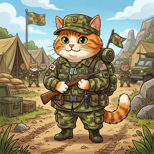 Cartoon Cat Dressed as Soldier