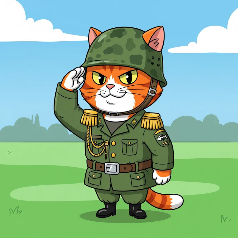Cartoon Cat Dressed as Soldier