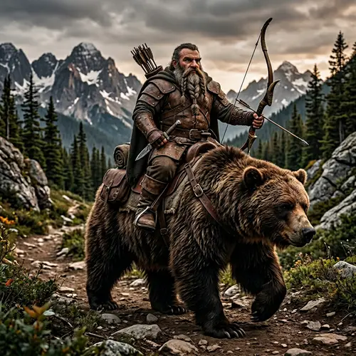 Dwarf in Leather Armor Riding on Bear | Adventure Gear