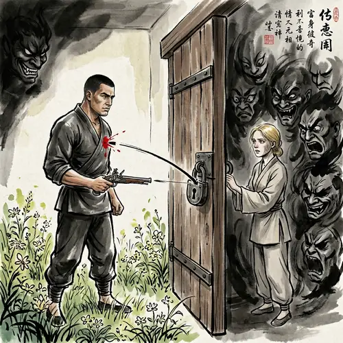 Intense Love and Betrayal: Dramatic Scene Revealed in Traditional Brush Painting