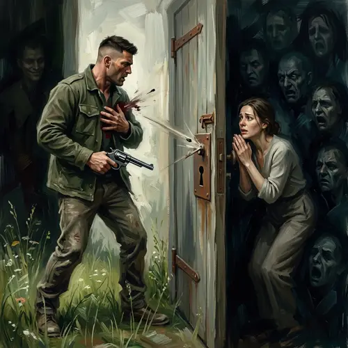 Tall Man's Emotional Love Shot and Darker Side: Intriguing Brush-Painted Scene