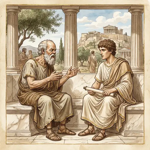 Socrates and Plato: Philosophical Discourse Illustration