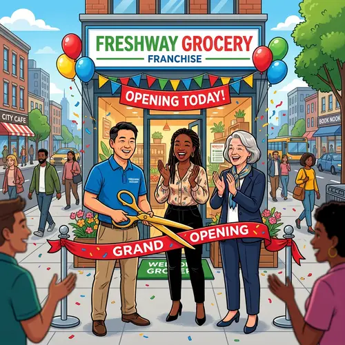 Exciting Franchise Store Opening with Diverse Group of People