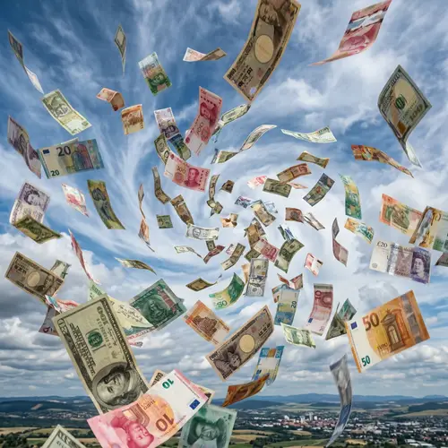 Currency Notes Freefall: Diverse Patterns & Colors in Motion