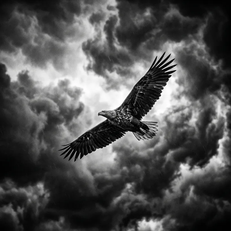 Majestic Eagle Flight in Monochrome Storm | Nature's Majesty