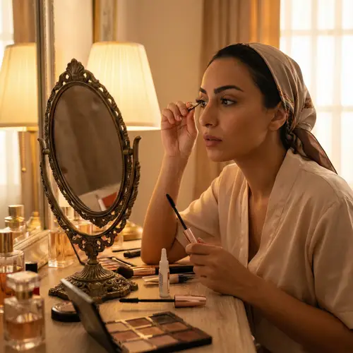 Middle-Eastern Woman Applying False Eyelashes | Makeup Vanity Scene