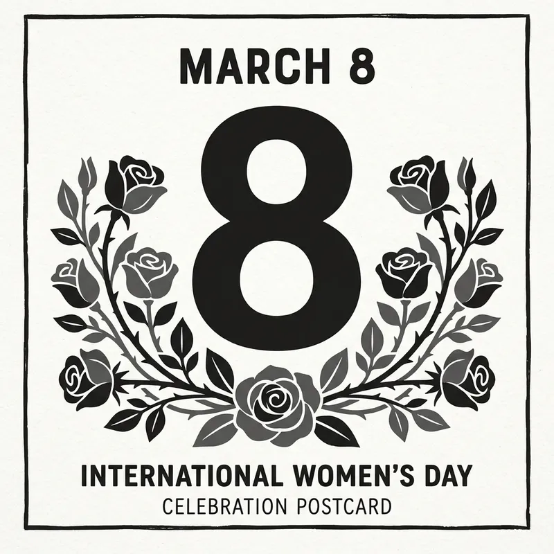 Stark Contrast: Rose Flowers & Number 8 in Monochrome Palette