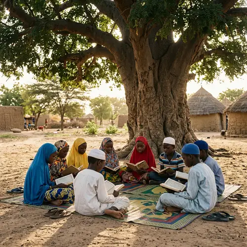 Serene Reading Scene under Baobab Tree in Chad