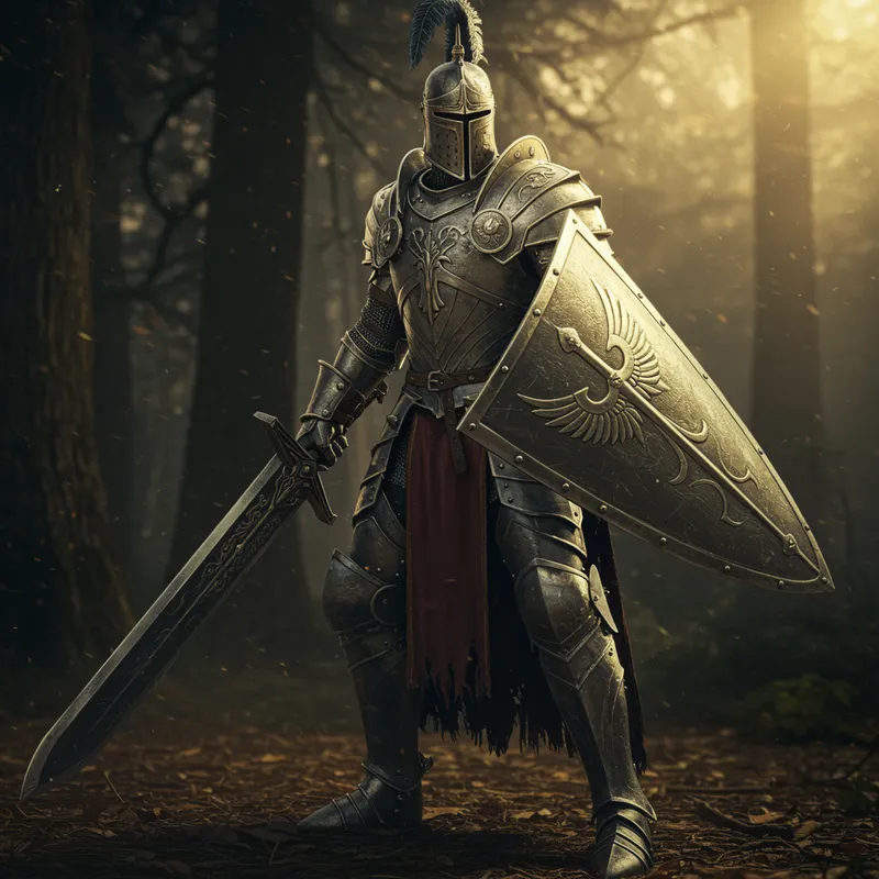 Fantasy Knight Character with Sword and Shield