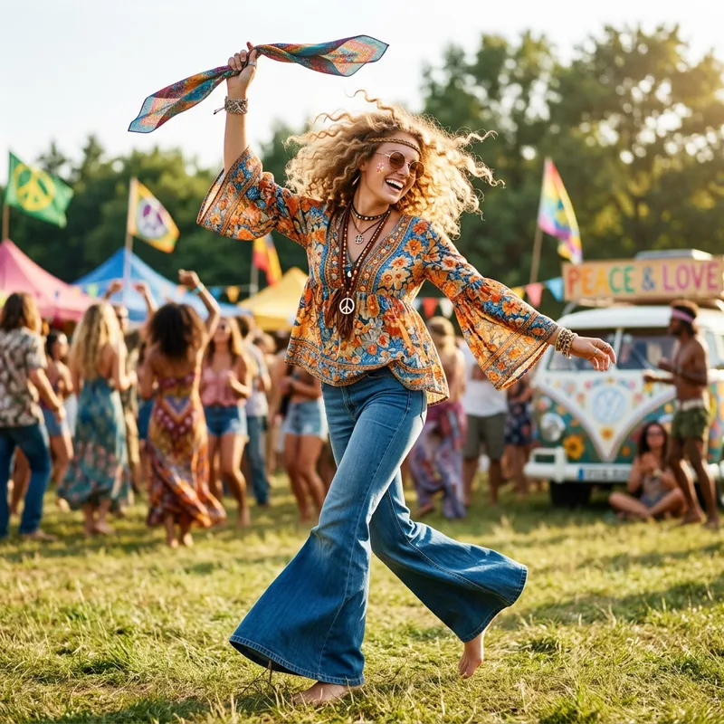 Animated Hippy Girl with Blond Curly Hair